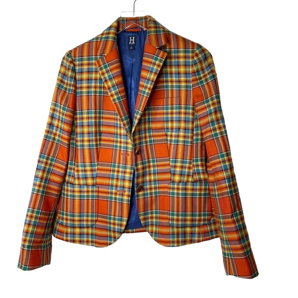Tommy Hilfiger Jackets & Blazers - Tommy HILFIGER COLLECTION Wool Designer Plaid Blazer Jacket Blue Orange Size 8